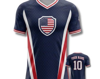 USA Patriotic Soccer Jersey Red White Blue V Neck Football