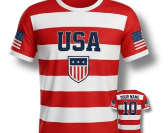 Camiseta de fútbol de EE. UU. personalizada, camiseta de aficionado con la bandera estadounidense personalizada.