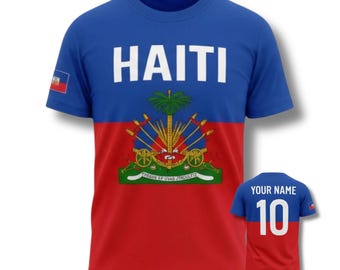 Camiseta de fútbol de Haití con nombre y número personalizados, camiseta de fanático del fútbol con bandera haitiana