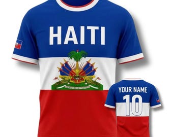 Camiseta de fútbol de Haití con nombre y número personalizados, camiseta de fanático del fútbol con bandera haitiana