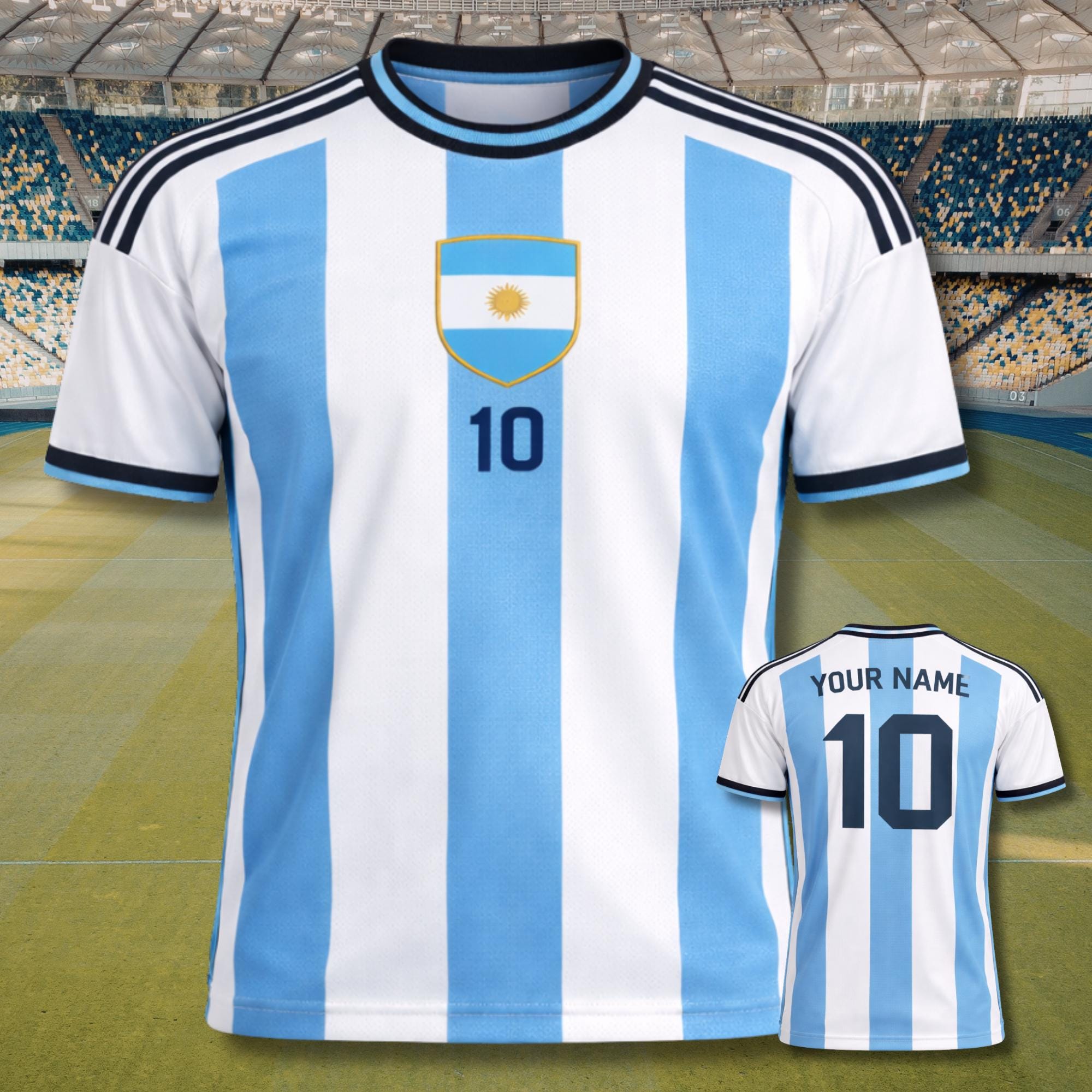 Argentina Soccer Jersey Custom Name Number Shirt, Flag Football