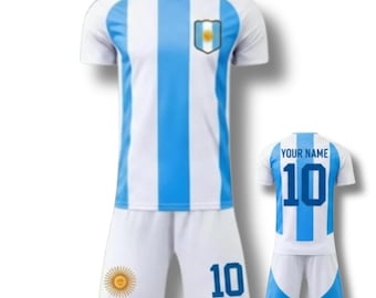 Personalisiertes Argentinien Fußball-Trikot-Set, Blau-weiß gestreiftes Fußballtrikot