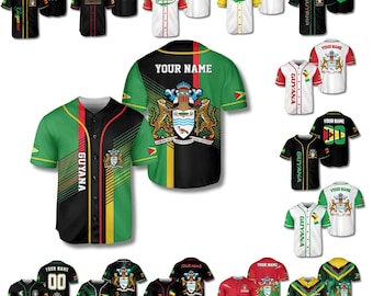 Guyana Baseball Jersey, Personalized Name & Number, Flag Crest, Unisex Fan Gift