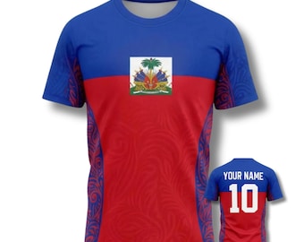 Camiseta de fútbol de Haití con nombre y número personalizados, camiseta de fanático del fútbol con bandera haitiana