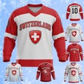 Switzerland Hockey Jersey Custom Name Number, Unisex All Over Print Long Sleeve Ice Hockey Shirt, Breathable Birdseye Pique Stretch Fan Gift product logo