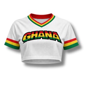 Ghana Soccer Crop Top Jersey 3D Custom Name Number Mesh Football Fan Shirt image 2