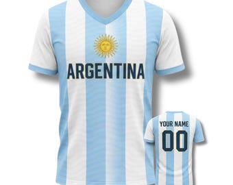Argentina Striped Soccer Jersey Custom Name Number, Unisex All Over Print Football Shirt