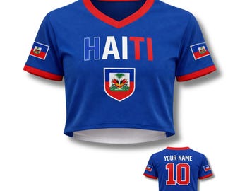 Haiti Crop Top Soccer Jersey 3D – Mesh V-Neck, Custom Name & Number