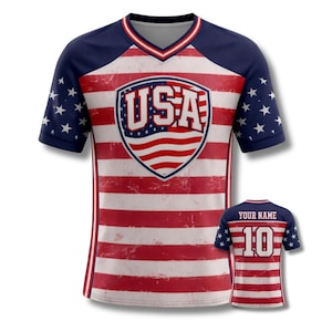 USA Soccer Jersey Custom Name Number, Unisex All Over Print Football Shirt