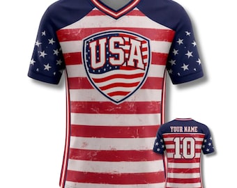 USA Soccer Jersey Custom Name Number, Unisex All Over Print Football Shirt