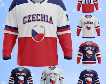 Maillot de hockey tchèque, nom personnalisé, maillot de hockey sur glace unisexe à manches longues imprimé, vêtements de supporter respirants extensibles en piqué piqué