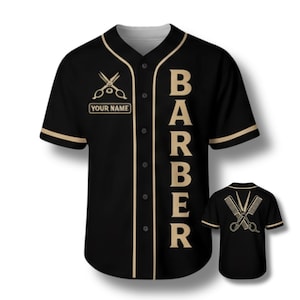 Personalisiertes Barber Baseball Jersey - Schwarz & Gold Barber Tool Shirt
