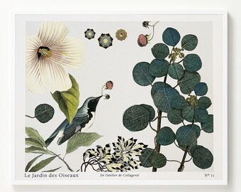 8" x 10" Art Print - LE JARDIN - No11 - Antique Vintage Whimsical Decor Bird Garden Decor