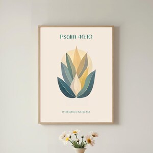 Salmo 46, Impresión botánica digital de hojas de palma, Hoja degradada, Versículo bíblico descargable digitalmente, Para decoración cristiana del hogar o guardería.