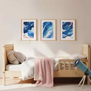 Celestial Comet Nursery Wall Art Set of 3, Rainbow Cloud Kids Room Decor, Gender Neutral Christian Playroom Prints (57 Digital Art Files)