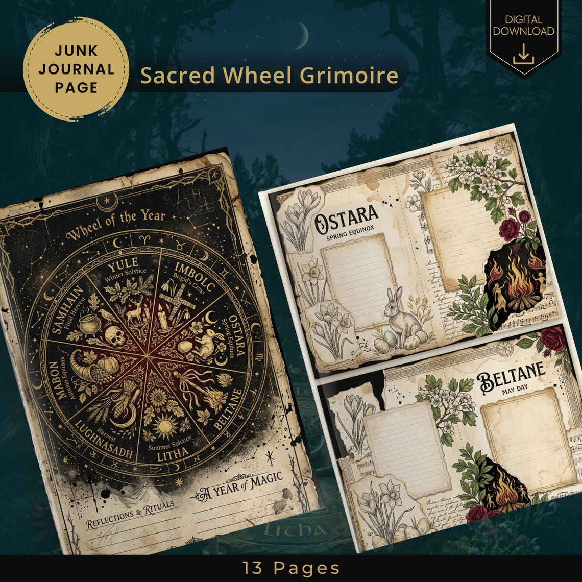 Wiccan Junk Journal Kit, Wheel of the Year Grimoire Pages, Vintage ...