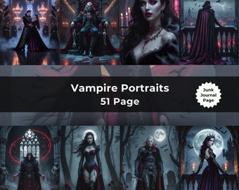Vampire Clipart Junk Journal Kit, Gothic Portrait Ephemera, Dracula Printable Scrapbook Paper (Digital Download)
