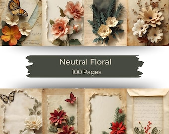 Vintage Frühling Blumen Junk Journal Kit, Shabby Chic Botanische Ephemera, Cottagecore Scrapbook Digitaler Download