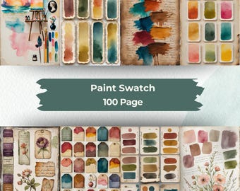 Paint Swatchbook Junk Journal Pages, Vintage Artist Ephemera Kit (Digital Download)