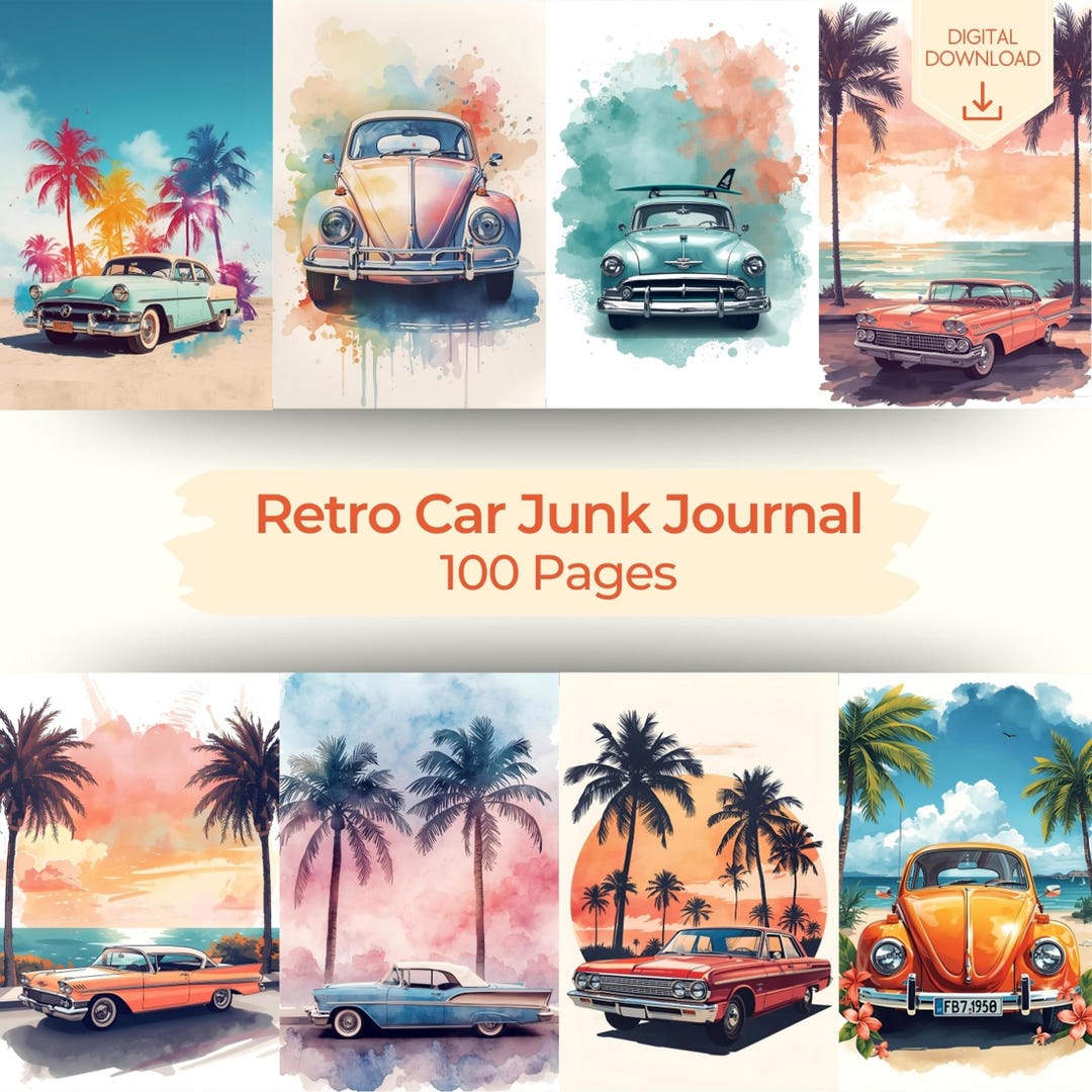 Car Notes Journal Retro Car Junk Journal Kit: 60s 70s Vintage Car Ephemera, Classic ...