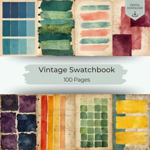 Vintage Swatchbook Digital Paper Set, Retro Color Palette Junk Journal Pages, Artist Ephemera, Digital Download