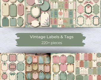 Vintage Labels Tags Ephemera Kit, Pastel Fussy Cuts, Junk Journal Scrapbook (Digital Download)