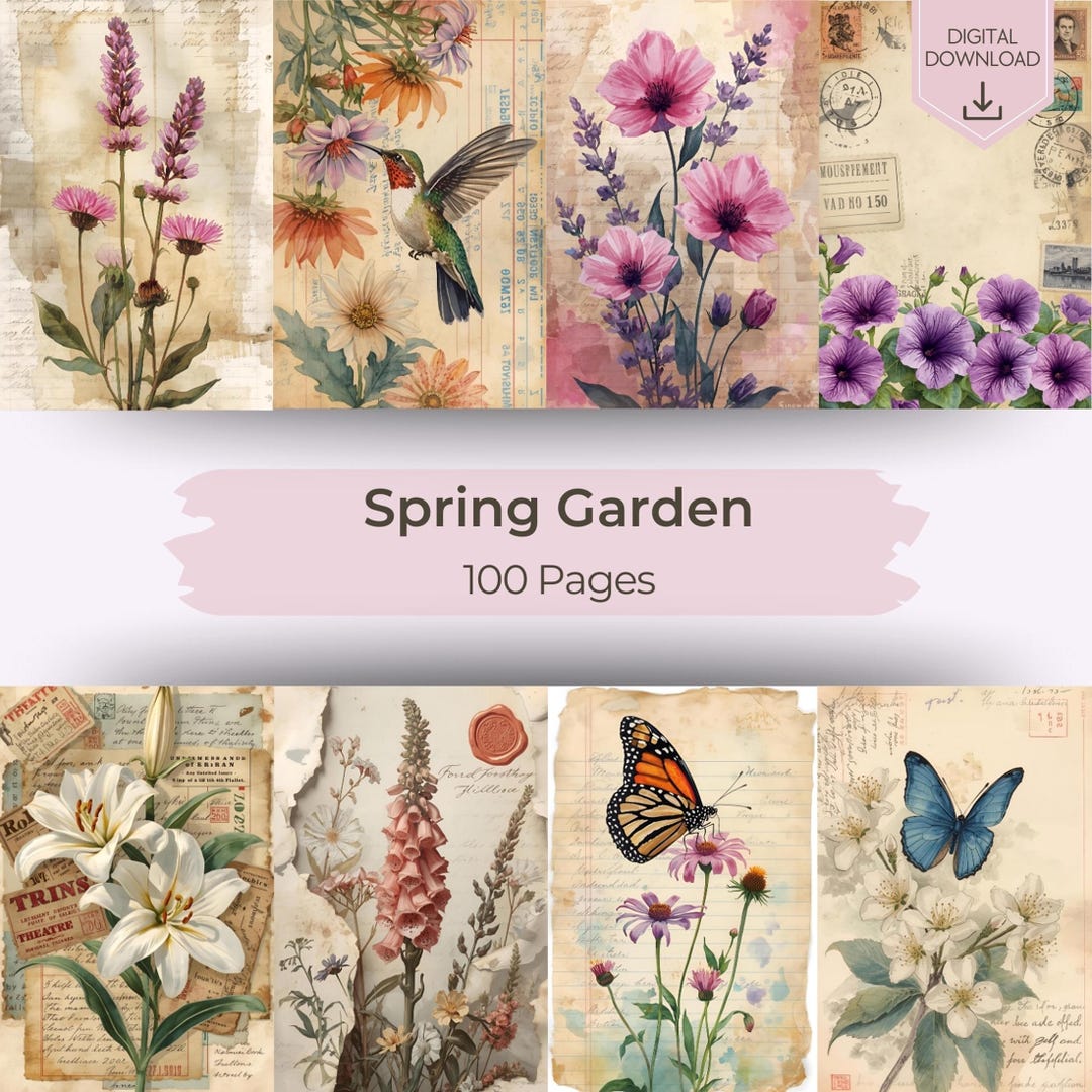 Shabby Chic Junk Journal Kit: Spring Garden Printable Pages, Floral ...