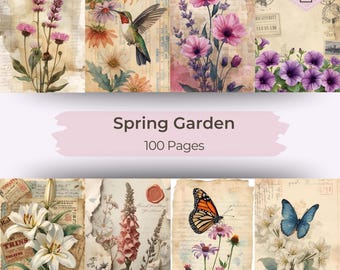 Shabby Chic Junk Journal Kit: Spring Garden Printable Pages, Floral Botanical Ephemera Digital Download