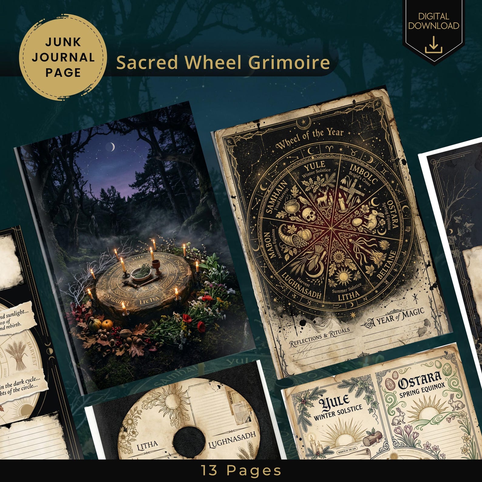 Wiccan Junk Journal Kit, Wheel of the Year Grimoire Pages, Vintage ...
