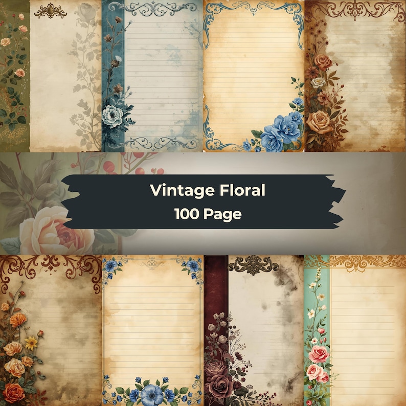Vintage Floral Junk Journal Pages: Printable Lined Writing Paper ...