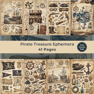 Vintage Pirate Junk Journal Pages, Nautical Ephemera Kit, Treasure Map Scrapbook Paper (Digital Download)