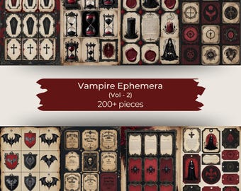 Gothic Vampire Ephemera Kit, Printable Dracula Scrapbook Labels (200+ Pieces) (Vol. 2)