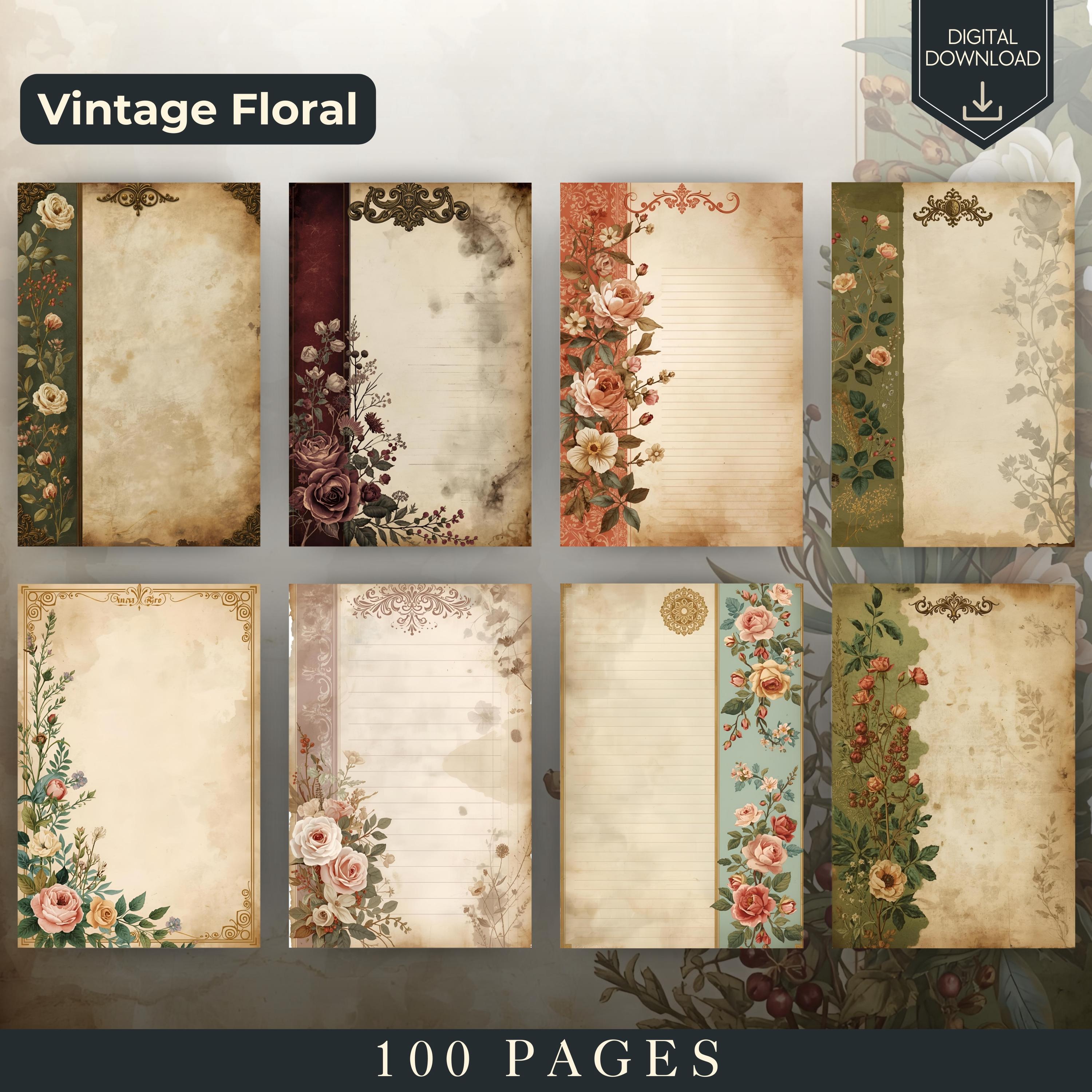 Vintage Floral Junk Journal Pages: Printable Lined Writing Paper ...