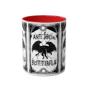 Taza de la carta del tarot del Hombre Polilla, taza de café de criatura críptica, criatura de ojos rojos de 325 ml, regalo de mariposa antisocial