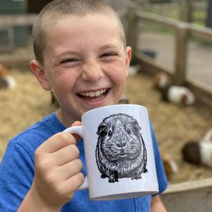 Guinea Pig Mug Gift for Cavy Lover, Teen Gift Idea Friend Black White Monochrome Doodle Pet Line Art, Cute Animal Lover Birthday Present Cup