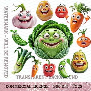 Bundle PNG Vegetables Clipart Veg Funny Veggie Fruit Farmer Market Food Sticker For Sublimation Shirt Mug Design Printable Digital Download