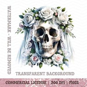 Bridal Boho Sugar Skull PNG, Gothic Bride Sublimation, Dark Wedding PNG Sugar Skull Png, Pretty Bridal Roses Veil Floral Skull Veiled skull