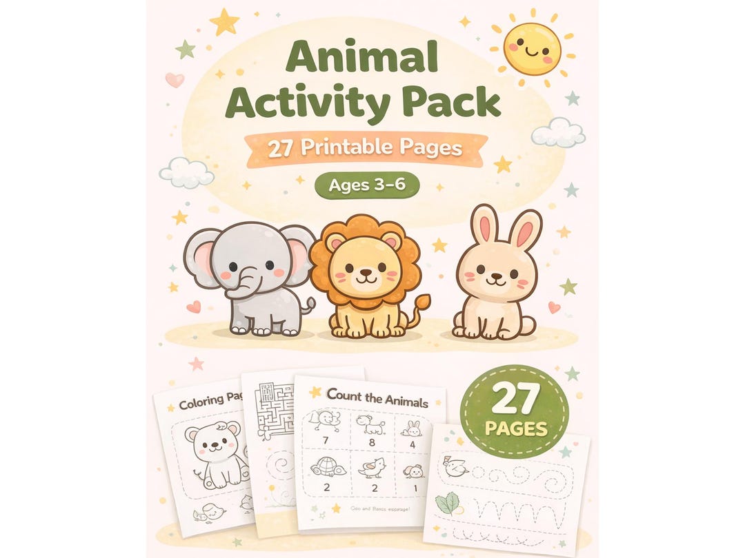 Animal Activity Pack, Preschool Learning, 27 Pages (PDF Download) - Etsy