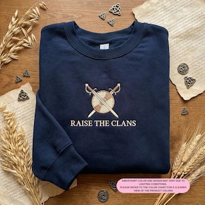 Embroidered Celtic Shield Sweatshirt, Raise The Clans Hoodie, Scottish Swords Shirt, Highland Warrior Gift, Jacobite History, Scotland Style