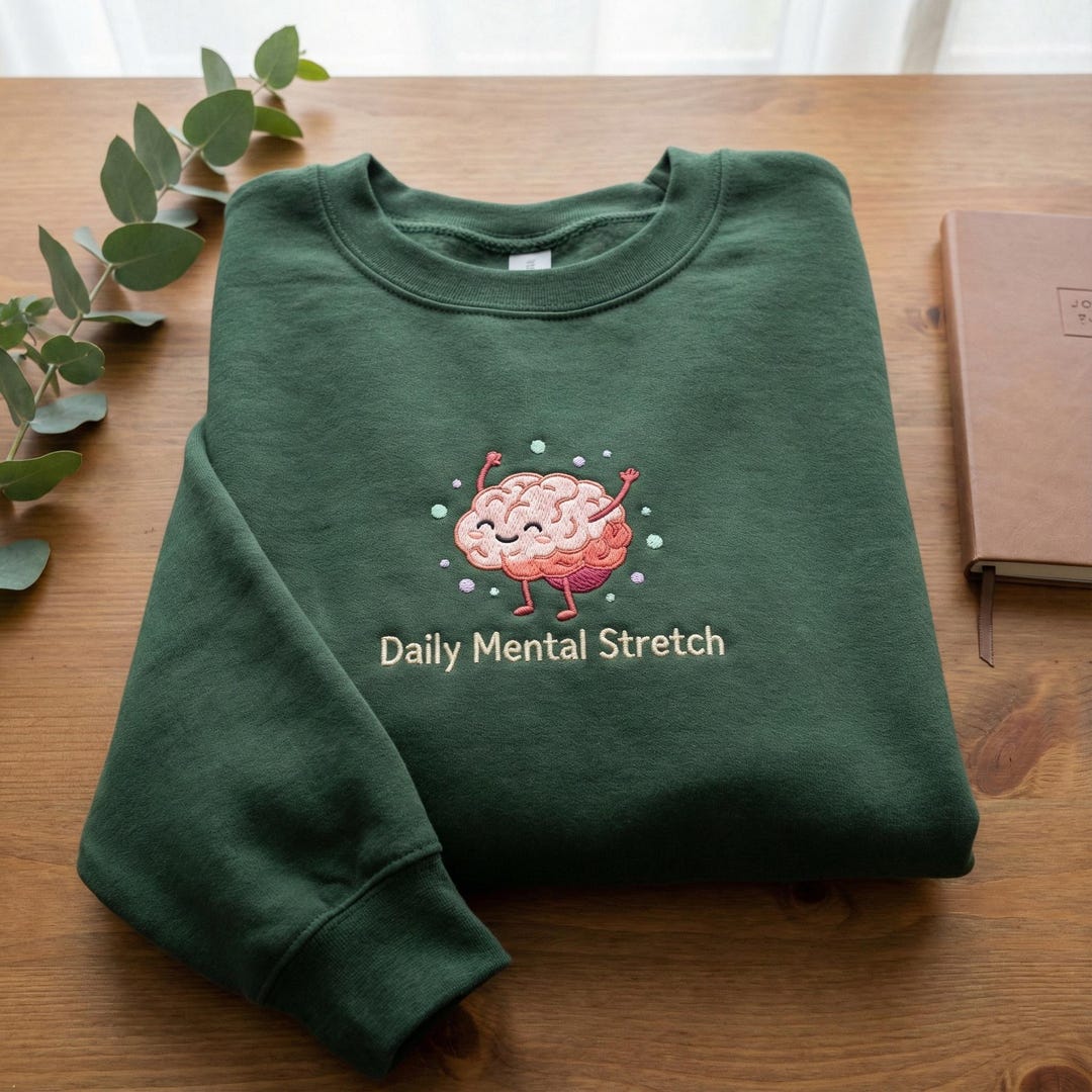 Psych Sweaters Embroidered Cute Brain Sweatshirt, Daily Mental Stretch Hoodie ...