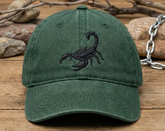 Minimalist Scorpion Hat, Embroidered Washed Dad Cap, Black Scorpion Headwear, Desert Life Cap, Simple Animal Design