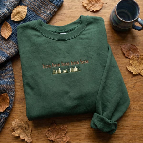 hoa hoa hoa hoa Embroidered Sweatshirt, Fork Tree Sweater, Forest Crewneck, Twilight Gift, Cozy Outdoor Apparel