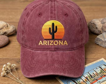 Embroidered Arizona Dad Hat, Cactus Sunset Cap, Desert Travel Souvenir, State Pride Gift, Southwest Baseball Hat, Hiking Cap