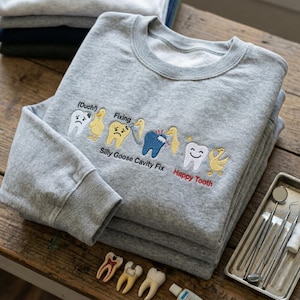Embroidered , Silly Goose Cavity Fix, Happy Tooth Shirt, Dental Filling Procedure, Pediatric Dentist Gift, Funny Tooth Decay Art