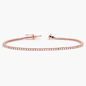 14k Rose Gold, 2.00 Cts Natural Diamond Tennis Bracelet, 4 Prong, 7 inch