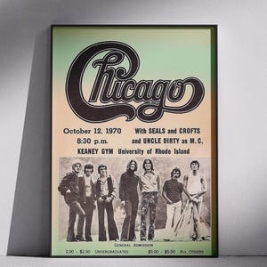 Manifesto di un concerto vintage della Chicago Band del Rhode Island, arte murale vintage, poster musicale vintage, arte murale, arte di un'iconica band rock, idea per l'arredamento della casa