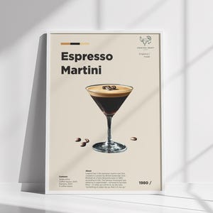 Espresso Martini Poster, Kaffee-Cocktail Wandkunst, Hausbar Geschenk, Hausküche Wandkunst, Kaffee Wodka Drink Decor, Bar Decor, Drink Poster,
