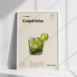 Caipirinha Cocktail Poster, brasilianisches Getränkrezept, Cachaça-Limettengetränk, Wanddekor für Bar oder Küche, Mixologie-Geschenk, Bar-Wandkunst,