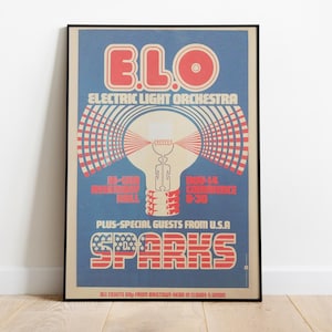 1972 Electric Light Orchestra and Sparks Concert Poster, Retro Music Poster, Home Decor, Wall Art, Retro Music Poster, ELO Poster, 70&#39;s