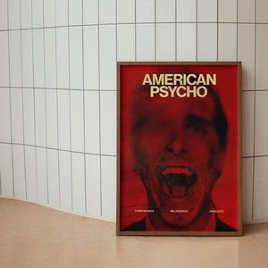 Affiche de film American Psycho, impression de film Christian Bale, affiche de film culte, décoration de film des années 2000, décoration murale horreur minimaliste, esthétique sombre